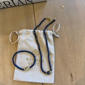 Kendra Scott Lapis Blue Bead Necklace Stone and Bracelet Set with Gold Accents
